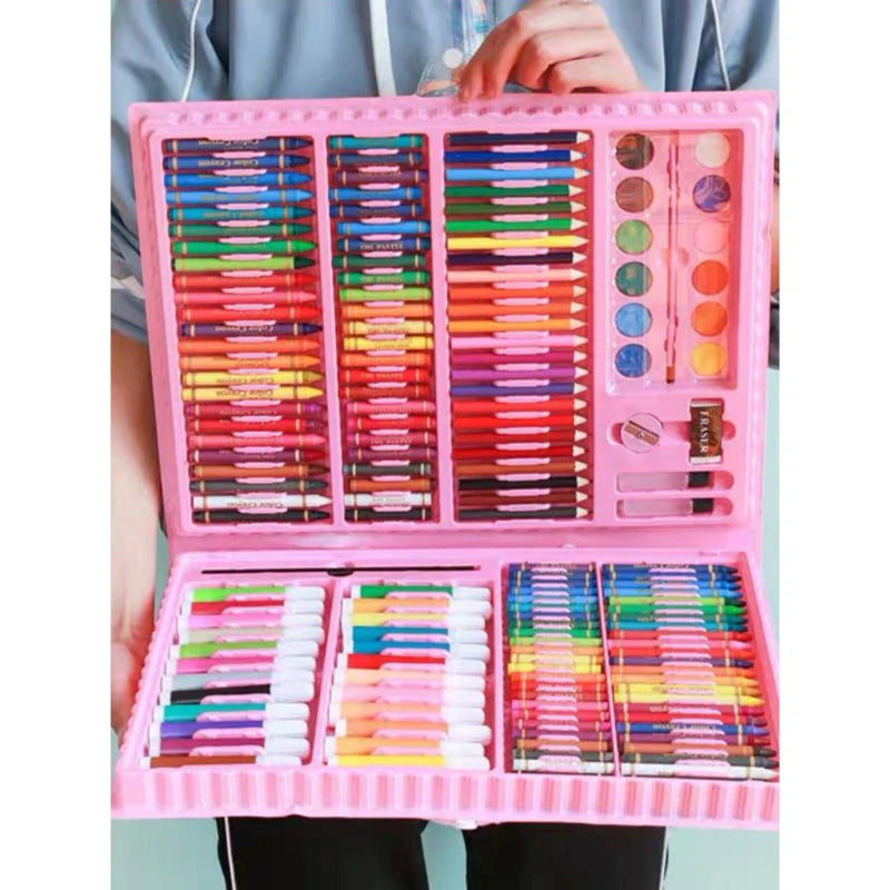Estojo Maleta de Pintura Infantil - Kits de 24 a 150 Peças com Canetinhas, Giz, Lápis e Desenhos para Colorir